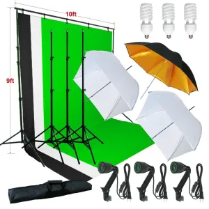 LNCPro™ 9'x10' Adjustable Photography Studio Muslin Background Stand Kit: Softboxes, Umbrella, Backdrop Crossbar