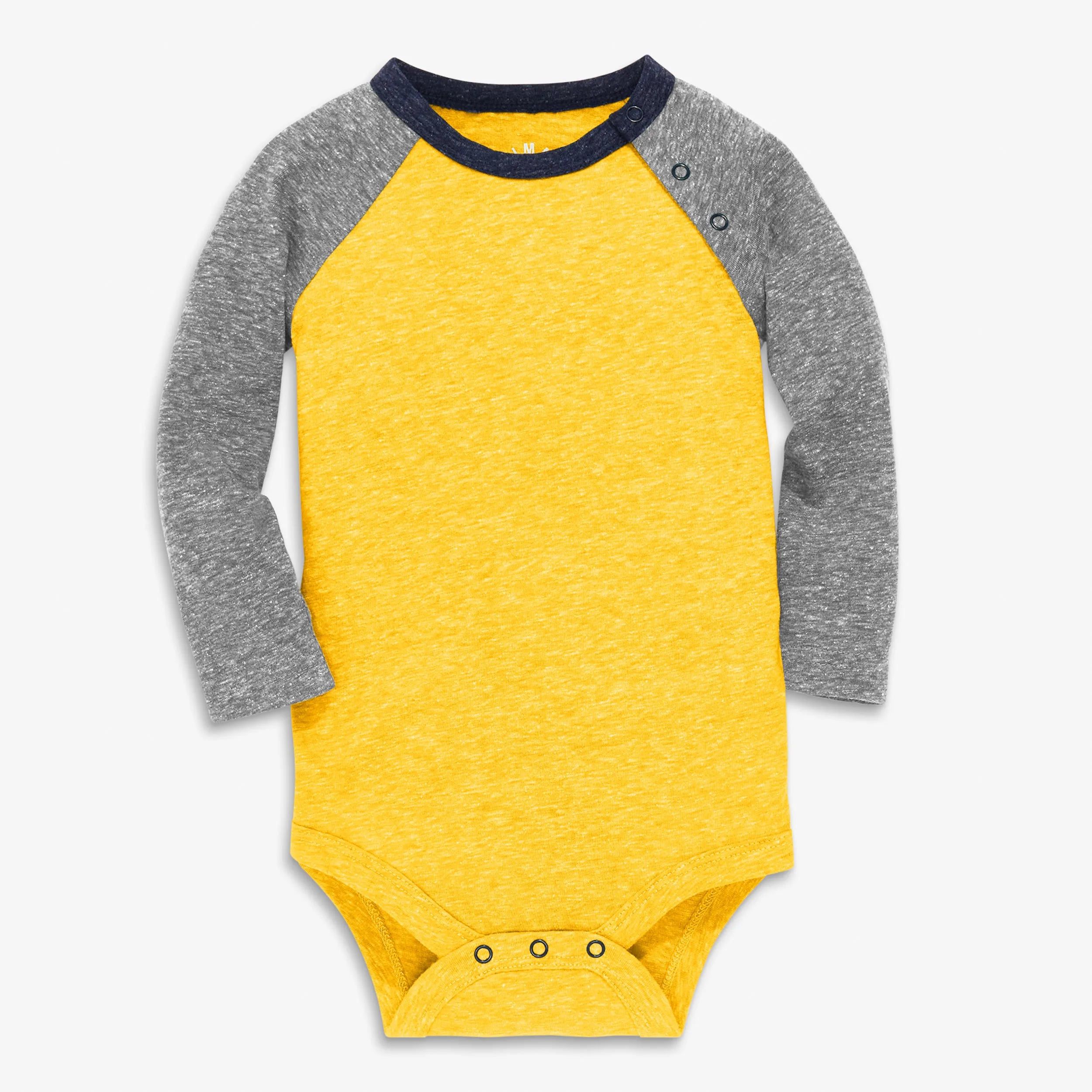 Long sleeve heathered baseball babysuit