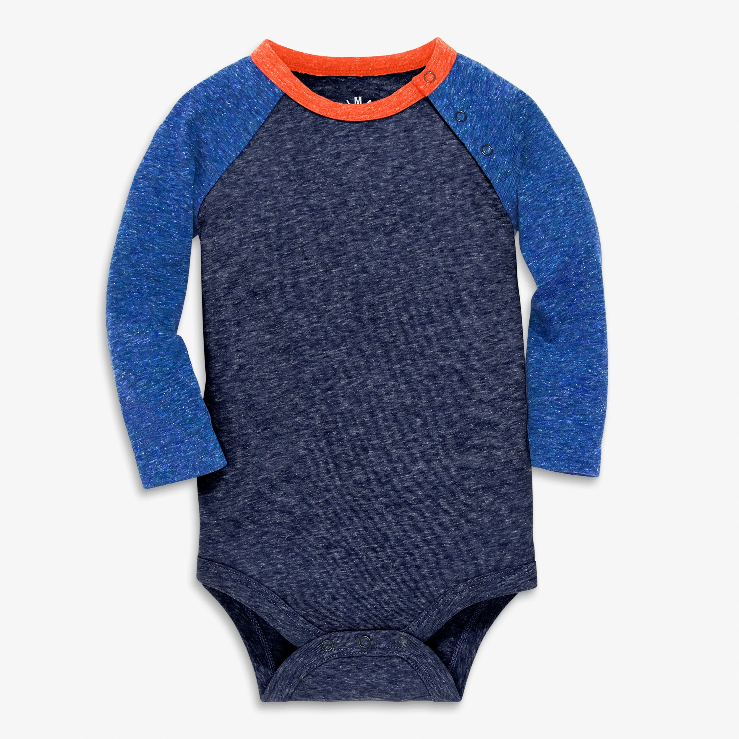 Long sleeve heathered baseball babysuit