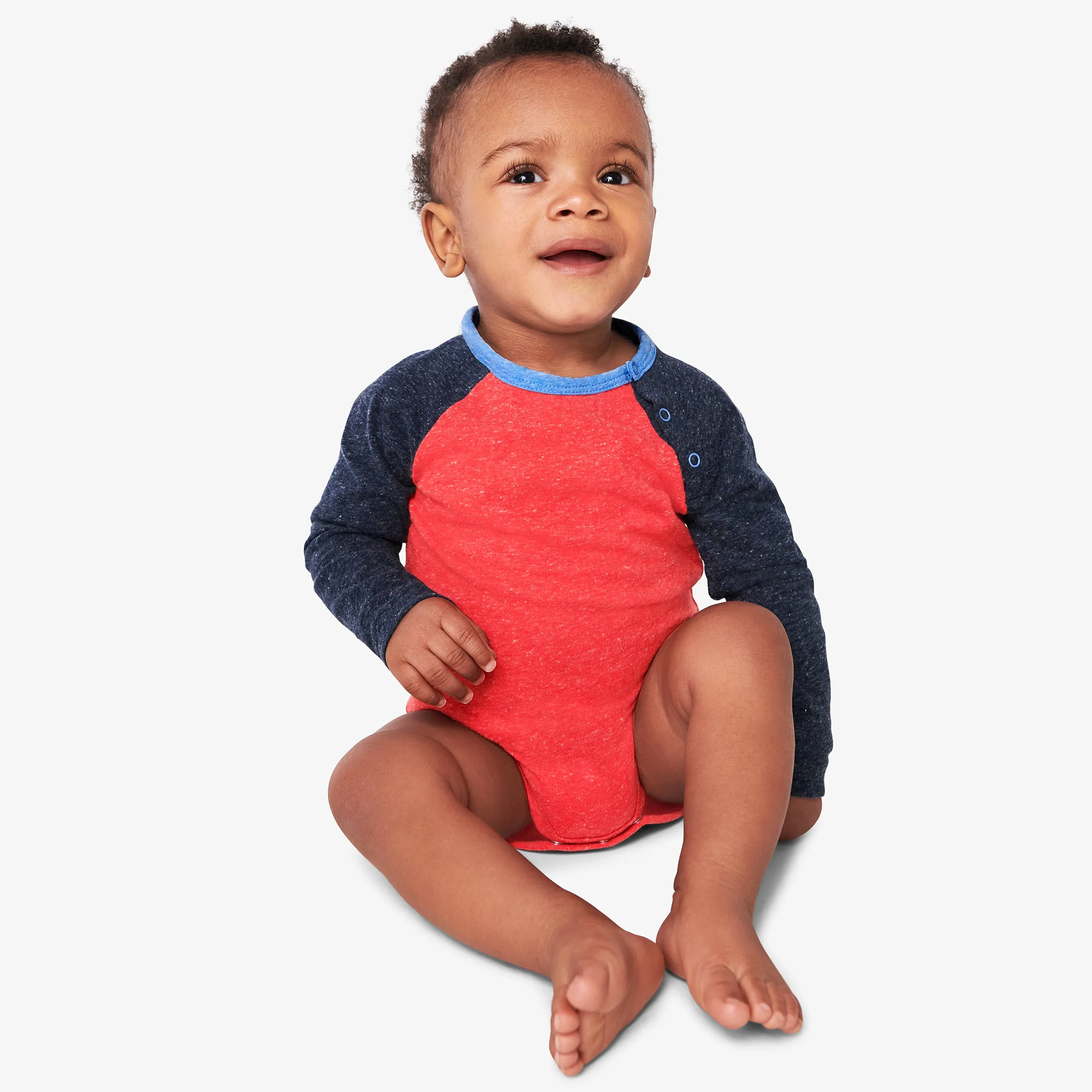 Long sleeve heathered baseball babysuit