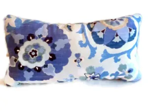 Lumbar Pillow, Suzani Designer fabric in Blue and white