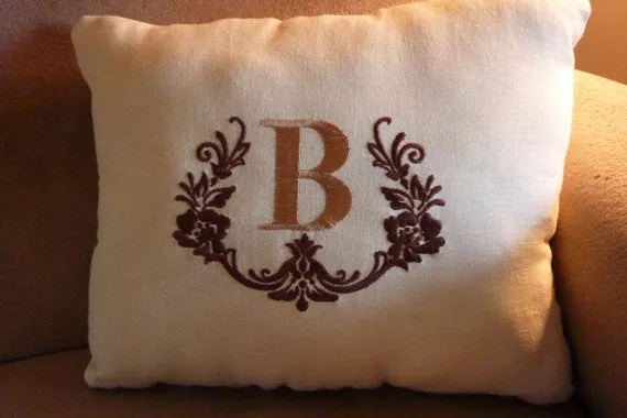 Monogrammed Pillow, Decorative Embroidered Pillow