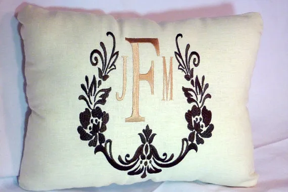 Monogrammed Pillow, Decorative Embroidered Pillow