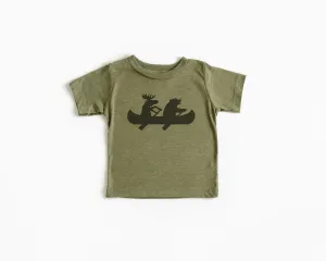 Moose   Bear Canoeing Triblend Baby, Toddler & Youth Shirt - light or dark artwork