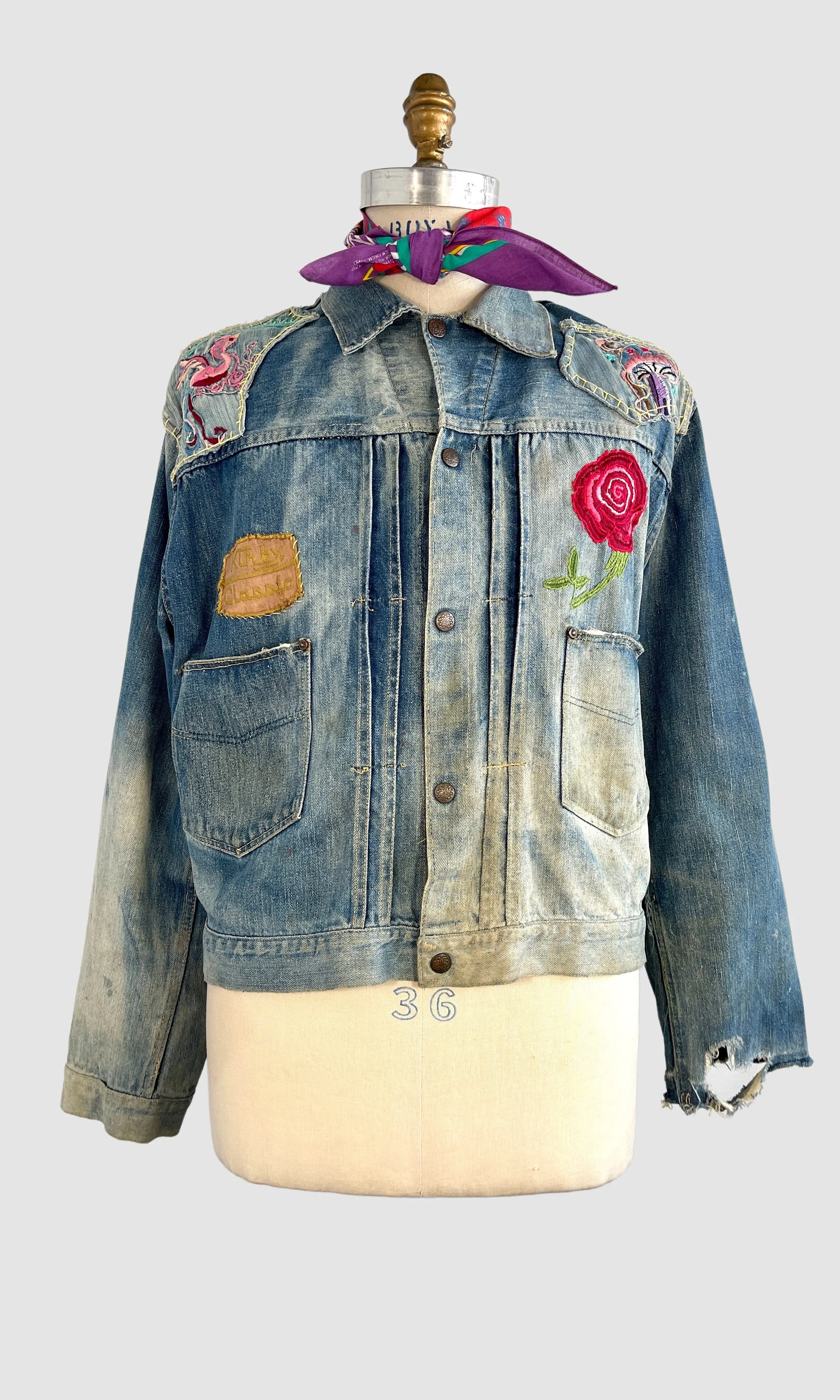 NATIVE FUNK & FLASH 60s Psychedelic Embroidered Jean Jacket • Mens X Large