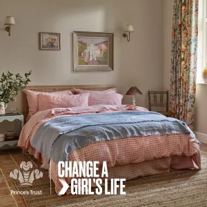 Pink Bloom Gingham 100% Linen Duvet Cover