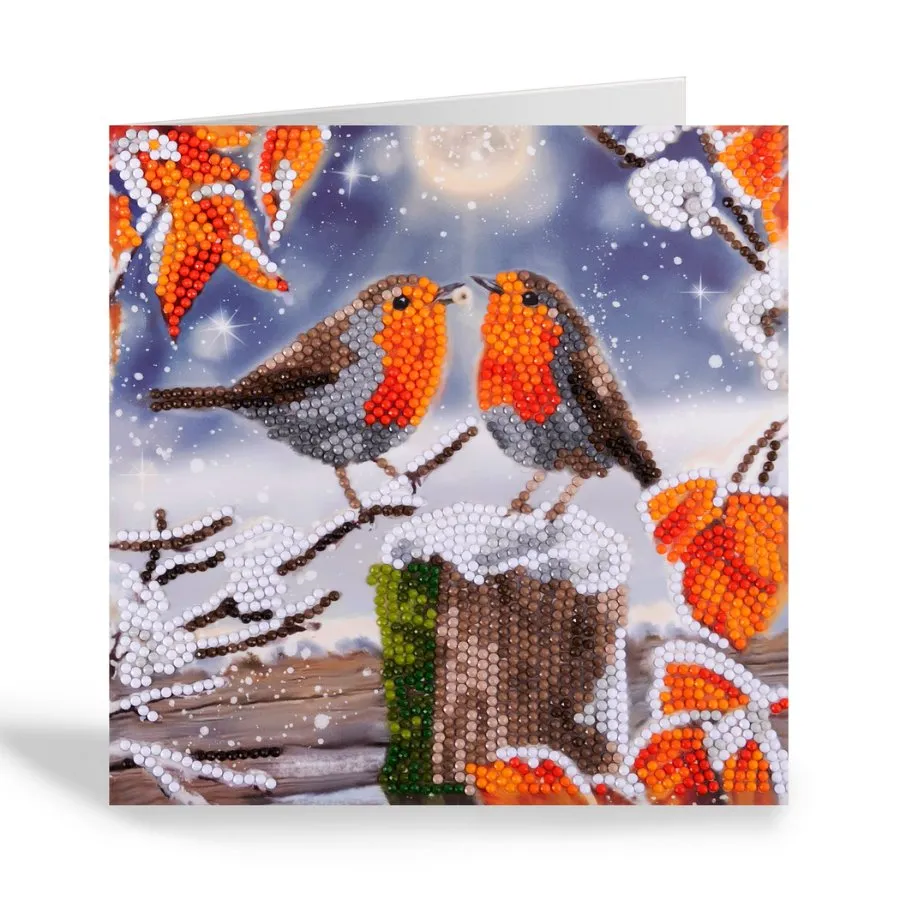 "Kissing Robins" Crystal Art Card 18x18cm