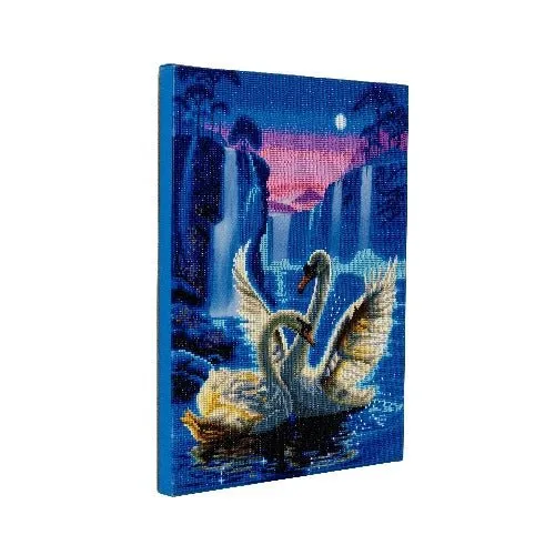 "Moonlight Swans" Framed LED Crystal Art Kit 40x50cm