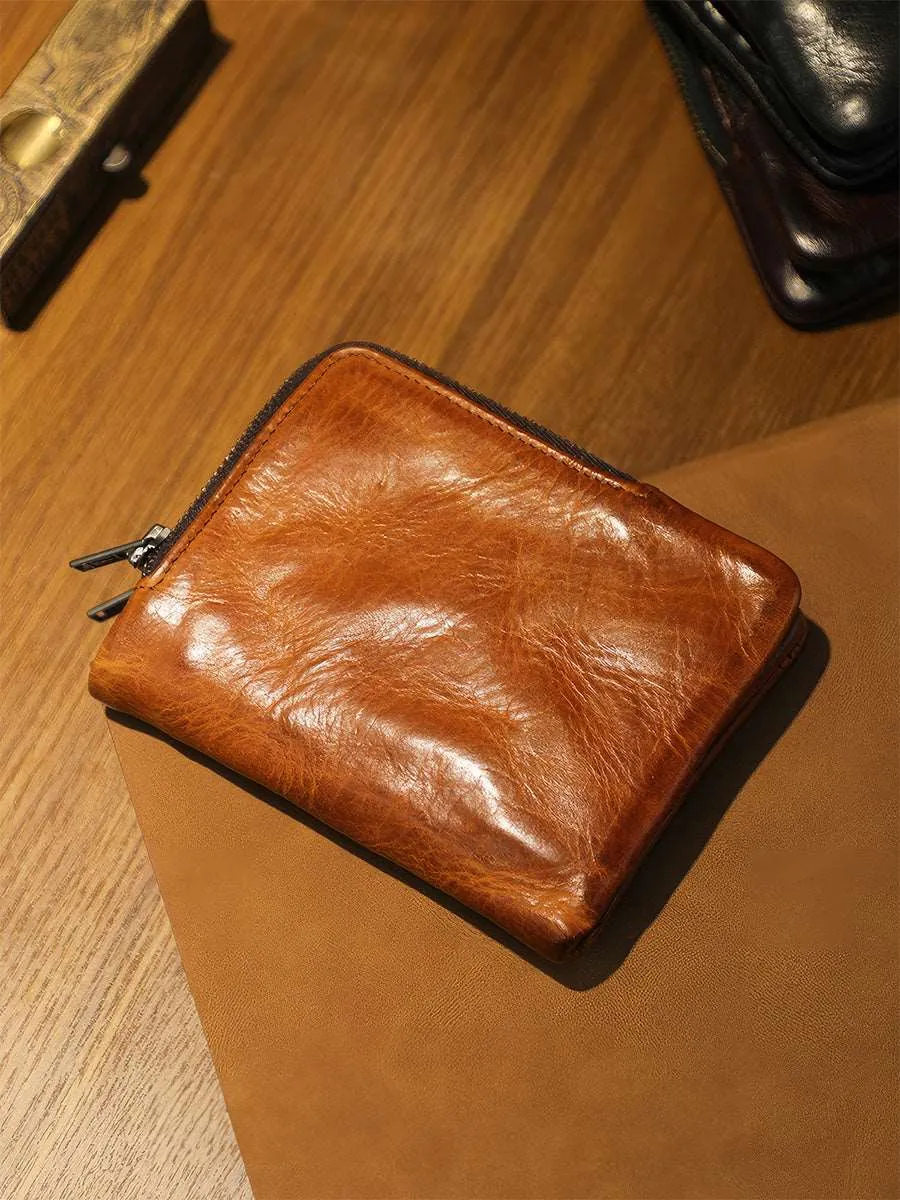 Retro Handmade Men's Leather Wallet With Zip