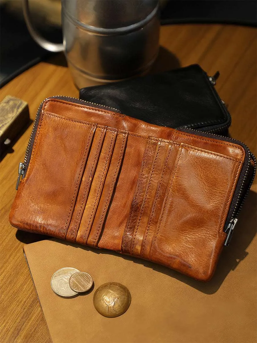 Retro Handmade Men's Leather Wallet With Zip