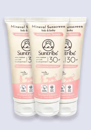 Suntribe Baby & Kids Natural Mineral Sunscreen Lotion SPF 30 100ml - 3 Pack Saver