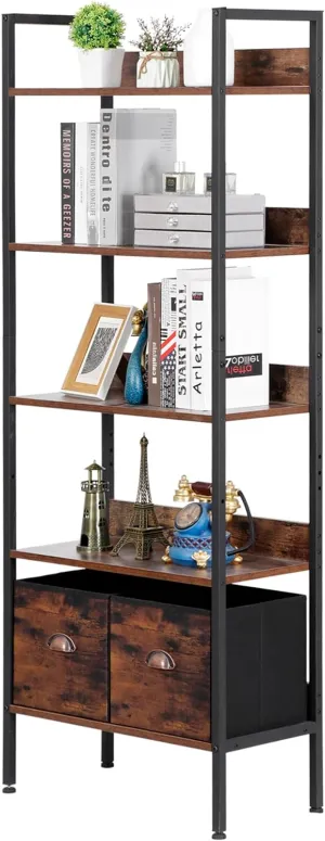 ZENY™ 5-Tier Bookshelf w/2 Storage Drawers,Tall Book Shelf Bookcase w/Anti-Tip Kit, Freestanding Storage Organizer Shelving Unit